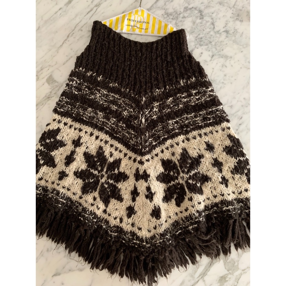 Free People Brown and White Chunky Knit Poncho